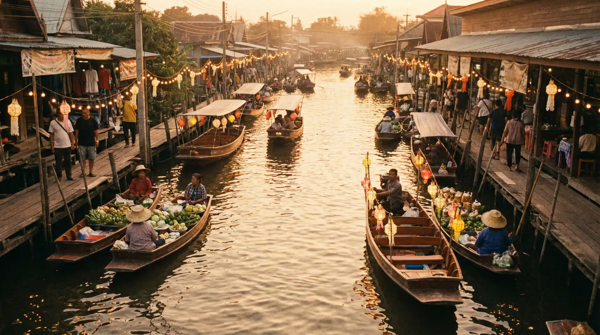 独立光影 亚洲视频 - 东南亚水上市场的金色黄昏
